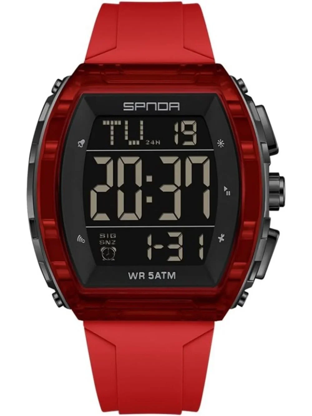 Men's All Red Analog Quartz Tonneau Shape Dual Waterproof Digital Luxury Watch